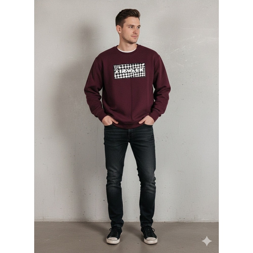 AIRWALK Burgundy Checkerboard Logo Sweatshirt Pullover L/S Crew Neck  3XL‎ Y2K